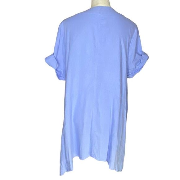 ELLOS Wm Plus Size Lrg Dusty Cornflower Blue Linen Blend Hanky Hem Tunic Blouse - Picture 3 of 5